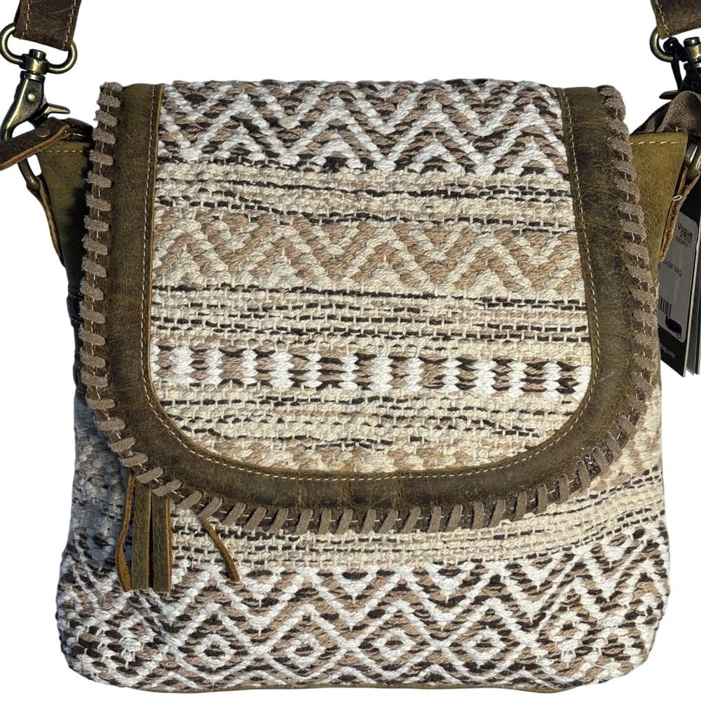 Vintage N Vogue Myra Bag Ratel Shoulder Bag Eco-Friendly Upcycled Brown/White - Picture 6 of 15